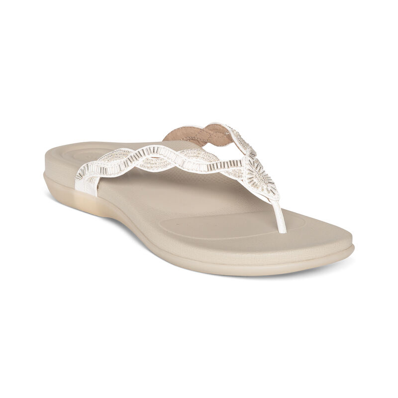 Aetrex Womens Brandy Embellished Thong Flip Flops White - riSca77Ru